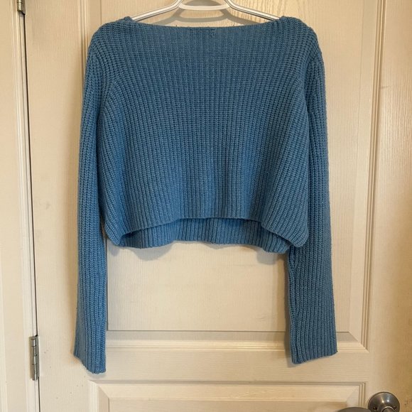 Topshop Blue Knit Cropped Sweater - Picture 2 of 4